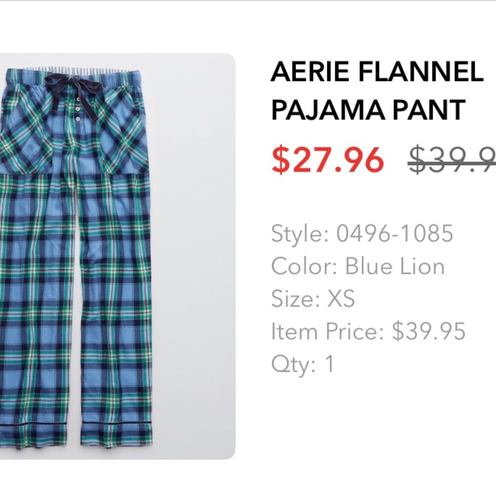 Aerie Blue Plaid Pajama Pants, Size XS